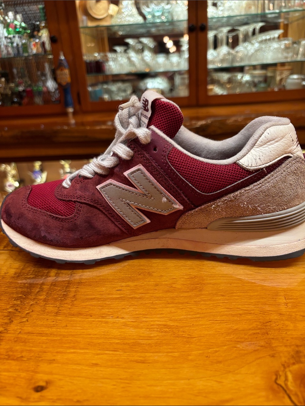 Men’s New Balance Burgundy & Gray 574 Running Sneakers - Picture 5 of 10
